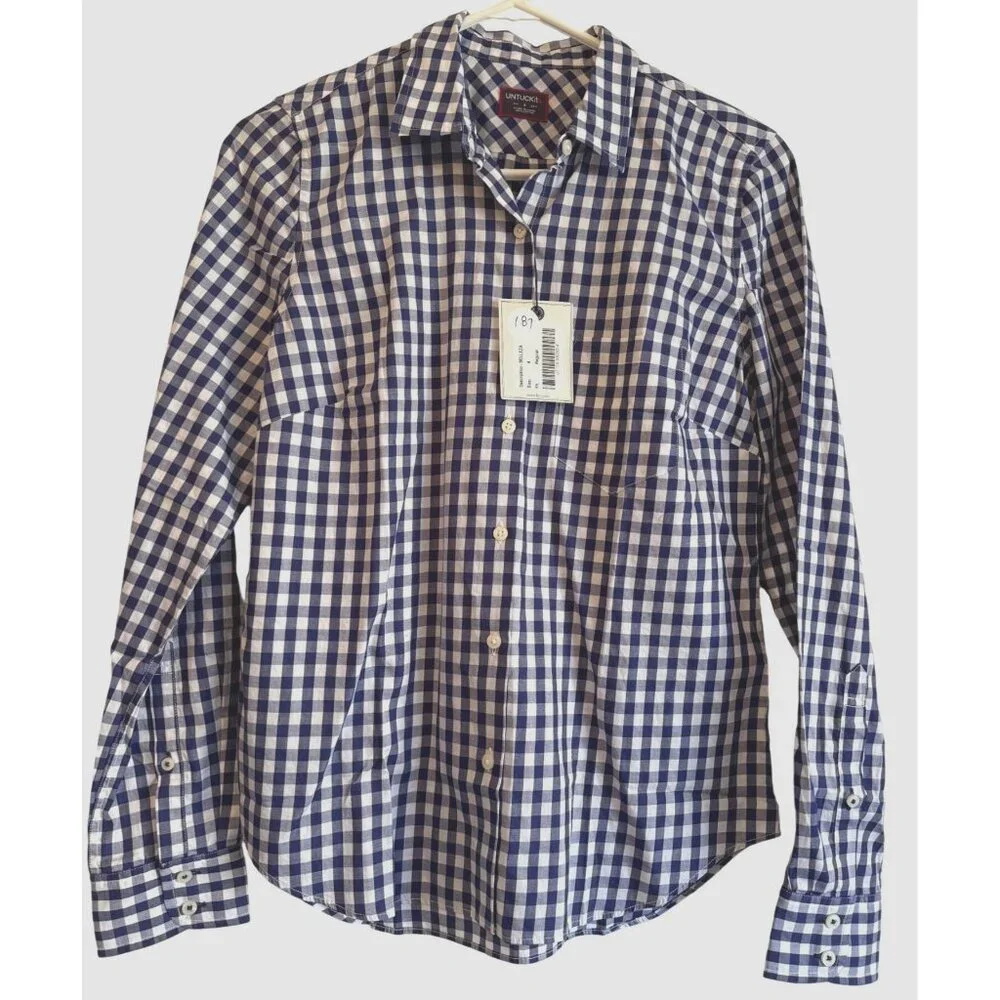 Untuckit Gingham Button Up Size 4 Blue White Check NWT Collared Women's